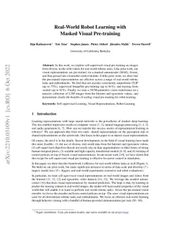 Real-World Robot Learning with Masked Visual Pre-training