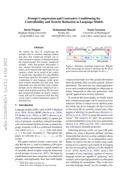 Prompt Compression and Contrastive Conditioning for Controllability and
  Toxicity Reduction in Language Models