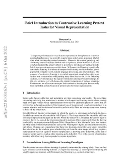 Brief Introduction to Contrastive Learning Pretext Tasks for Visual
  Representation
