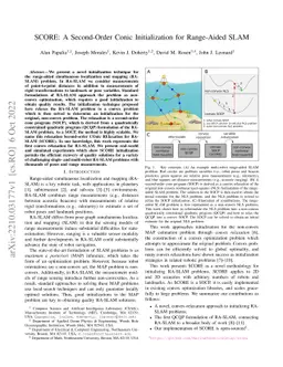 SCORE: A Second-Order Conic Initialization for Range-Aided SLAM