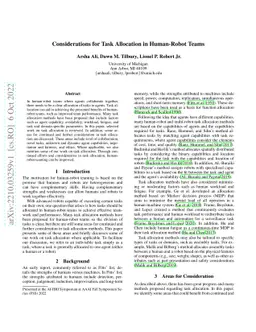 Considerations for Task Allocation in Human-Robot Teams
