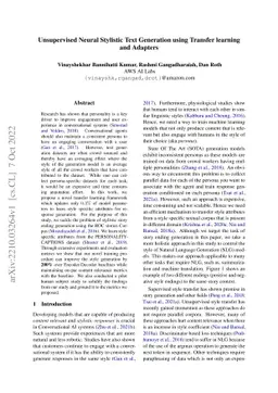 Unsupervised Neural Stylistic Text Generation using Transfer learning
  and Adapters