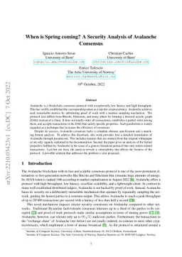 When is Spring coming? A Security Analysis of Avalanche Consensus
