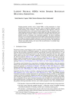 Latent Neural ODEs with Sparse Bayesian Multiple Shooting