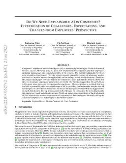 Do We Need Explainable AI in Companies? Investigation of Challenges,
  Expectations, and Chances from Employees' Perspective
