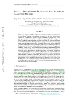 ReAct: Synergizing Reasoning and Acting in Language Models