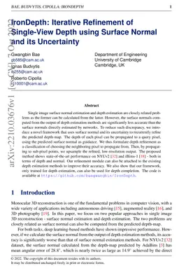 IronDepth: Iterative Refinement of Single-View Depth using Surface
  Normal and its Uncertainty