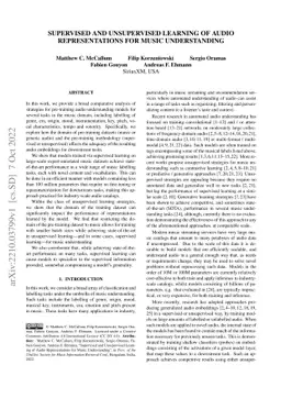Supervised and Unsupervised Learning of Audio Representations for Music
  Understanding