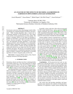 An Analysis of the Effects of Decoding Algorithms on Fairness in
  Open-Ended Language Generation