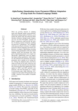 AlphaTuning: Quantization-Aware Parameter-Efficient Adaptation of
  Large-Scale Pre-Trained Language Models