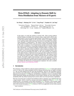 Meta-DMoE: Adapting to Domain Shift by Meta-Distillation from
  Mixture-of-Experts