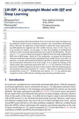 LW-ISP: A Lightweight Model with ISP and Deep Learning