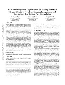 CLIP-PAE: Projection-Augmentation Embedding to Extract Relevant Features
  for a Disentangled, Interpretable, and Controllable Text-Guided Face
  Manipulation