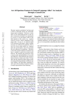 Are All Spurious Features in Natural Language Alike? An Analysis through
  a Causal Lens