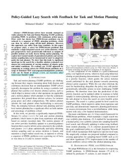 Policy-Guided Lazy Search with Feedback for Task and Motion Planning