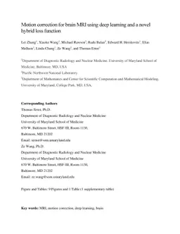 Motion correction in MRI using deep learning and a novel hybrid loss
  function