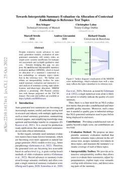 Towards Interpretable Summary Evaluation via Allocation of Contextual
  Embeddings to Reference Text Topics