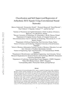 Classification and Self-Supervised Regression of Arrhythmic ECG Signals
  Using Convolutional Neural Networks