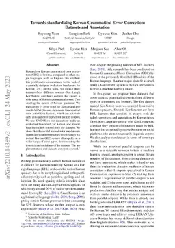 Towards standardizing Korean Grammatical Error Correction: Datasets and
  Annotation