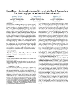 Short Paper: Static and Microarchitectural ML-Based Approaches For
  Detecting Spectre Vulnerabilities and Attacks