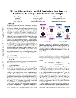 Bi-Link: Bridging Inductive Link Predictions from Text via Contrastive
  Learning of Transformers and Prompts