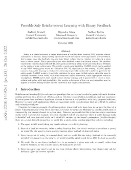 Provable Safe Reinforcement Learning with Binary Feedback