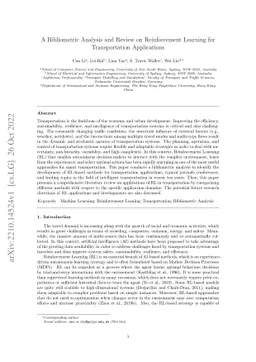 A Bibliometric Analysis and Review on Reinforcement Learning for
  Transportation Applications