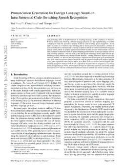 Pronunciation Generation for Foreign Language Words in Intra-Sentential
  Code-Switching Speech Recognition