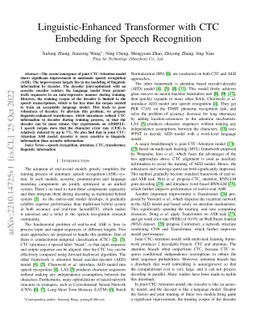 Linguistic-Enhanced Transformer with CTC Embedding for Speech
  Recognition