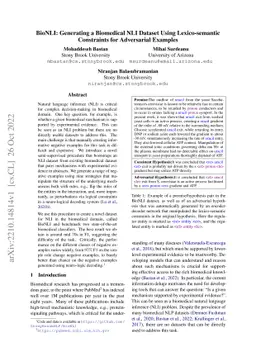 BioNLI: Generating a Biomedical NLI Dataset Using Lexico-semantic
  Constraints for Adversarial Examples