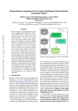 Robust Domain Adaptation for Pre-trained Multilingual Neural Machine
  Translation Models