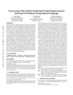 Conversing with Copilot: Exploring Prompt Engineering for Solving CS1
  Problems Using Natural Language