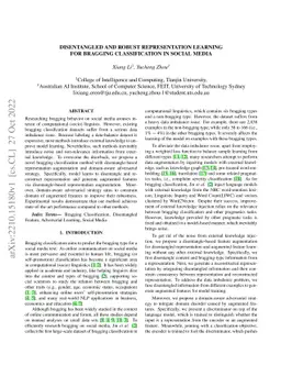 Disentangled and Robust Representation Learning for Bragging
  Classification in Social Media