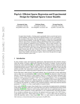 PopArt: Efficient Sparse Regression and Experimental Design for Optimal
  Sparse Linear Bandits