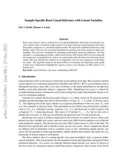 Sample-Specific Root Causal Inference with Latent Variables
