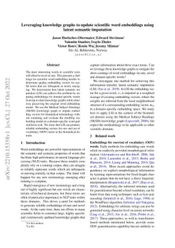 Leveraging knowledge graphs to update scientific word embeddings using
  latent semantic imputation