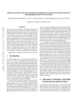 Robust Monocular Localization of Drones by Adapting Domain Maps to Depth
  Prediction Inaccuracies