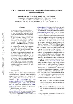 ACES: Translation Accuracy Challenge Sets for Evaluating Machine
  Translation Metrics
