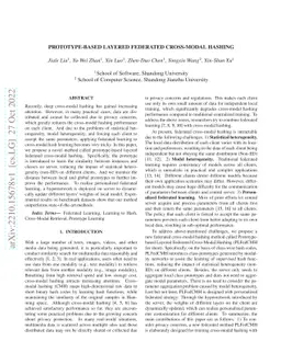 Prototype-Based Layered Federated Cross-Modal Hashing