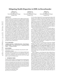 Mitigating Health Disparities in EHR via Deconfounder