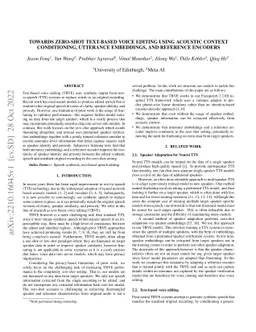 Towards zero-shot Text-based voice editing using acoustic context
  conditioning, utterance embeddings, and reference encoders