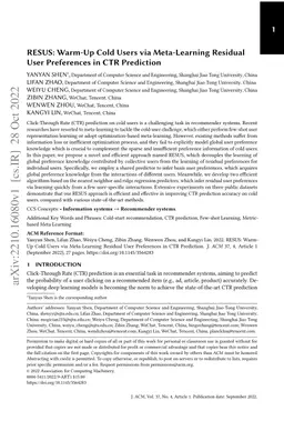 RESUS: Warm-Up Cold Users via Meta-Learning Residual User Preferences in
  CTR Prediction