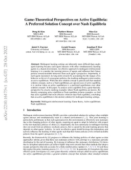 Game-Theoretical Perspectives on Active Equilibria: A Preferred Solution
  Concept over Nash Equilibria