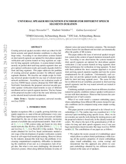 Universal speaker recognition encoders for different speech segments
  duration