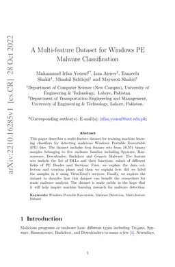 Multi-feature Dataset for Windows PE Malware Classification