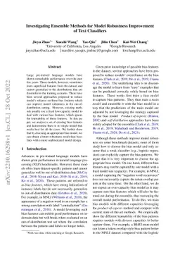 Investigating Ensemble Methods for Model Robustness Improvement of Text
  Classifiers