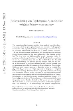 Reformulating van Rijsbergen's $F_β$ metric for weighted binary
  cross-entropy