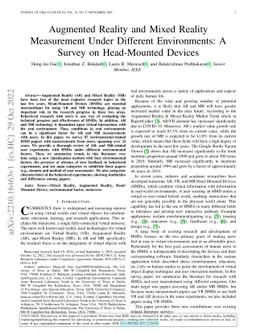 Augmented Reality and Mixed Reality Measurement Under Different
  Environments: A Survey on Head-Mounted Devices