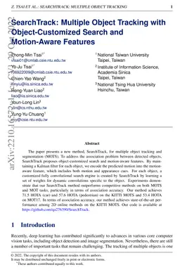SearchTrack: Multiple Object Tracking with Object-Customized Search and
  Motion-Aware Features