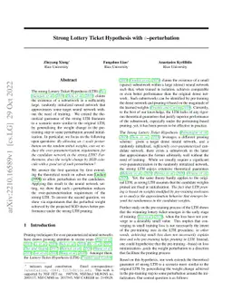Strong Lottery Ticket Hypothesis with $\varepsilon$--perturbation